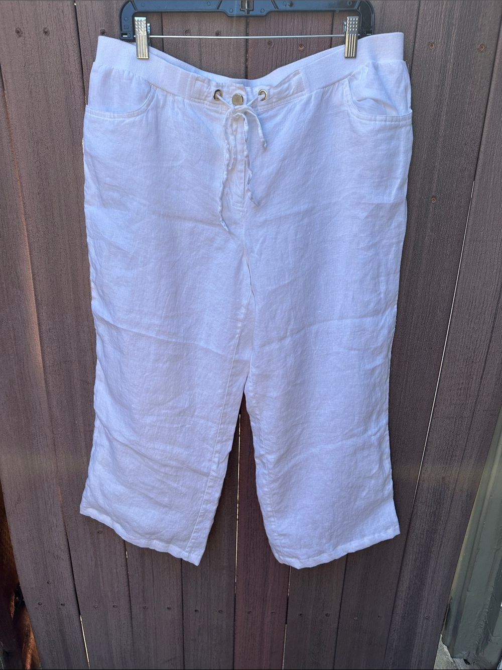 LINEN | Women’s 12 White Lined Linen Pants Cropped Petite